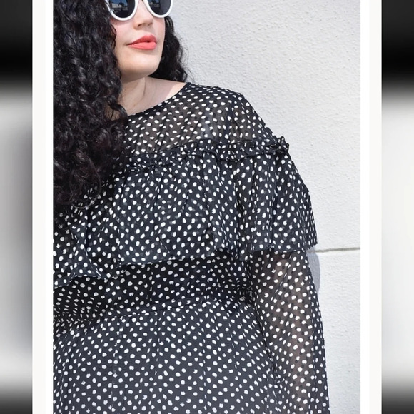 Lane Bryant Size 14 Polka Dot Black and White Knee Length Romantic - Picture 3 of 6